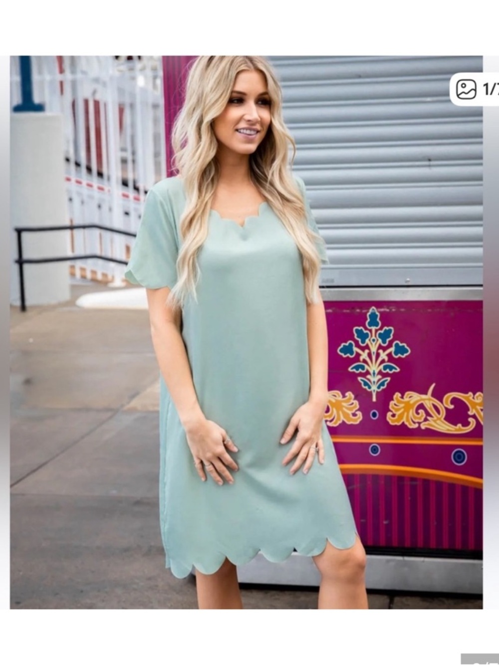 Green Scalloped Hem Dress